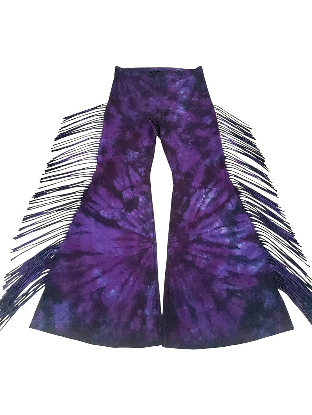 Purple And Black Tie Dye Fringe Flare Bell Bottom Pants Tie Dyed Festival - Picture 4 of 4
